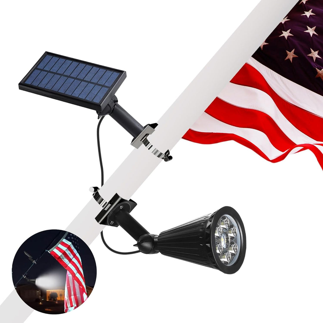 MEIHONG Solar Flag Pole Light, Solar Powered Flag Lights Outdoor Dusk to Dawn for Outdoor 1-1.2" Flag Pole, Solar Spot Light for Flag Pole -6000K