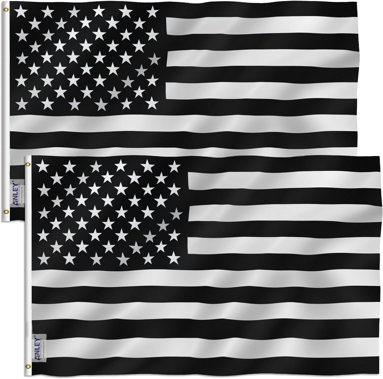 ANLEY Pack of 2 Fly Breeze 3X5 Foot Black and White American Flag - Vivid Color and Fade Proof - Canvas Header and Double Stitched - Recession USA Flags Polyester with Brass Grommets 3 X 5 Ft