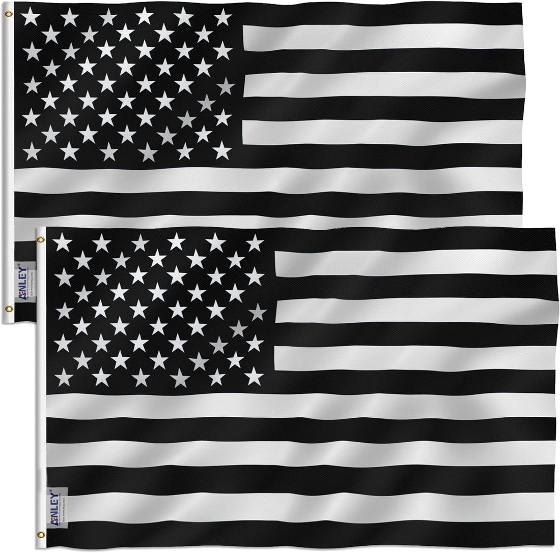 ANLEY Pack of 2 Fly Breeze 3X5 Foot Black and White American Flag - Vivid Color and Fade Proof - Canvas Header and Double Stitched - Recession USA Flags Polyester with Brass Grommets 3 X 5 Ft