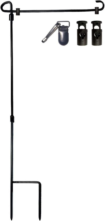 Garden Flag Stand Iron Garden Flag Pole 36.5X16.5 Inch with 2 Flag Stopper and 1 Tiger Clip Garden Flag Stake for Outdoor Decorate Garden Yard