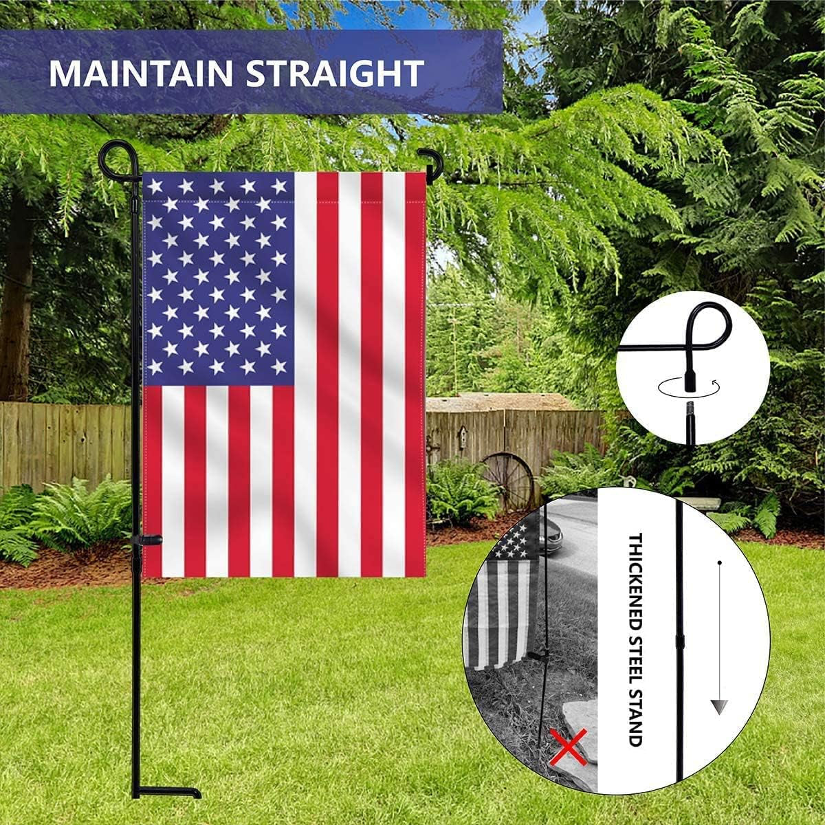 Garden Flag Holder Stand, Premium Garden Flag Pole Holder Weather-Proof Metal Powder-Coated Flagpole without Clip and Stopper and Flag for Garden Flag, Outdoor Garden Decor