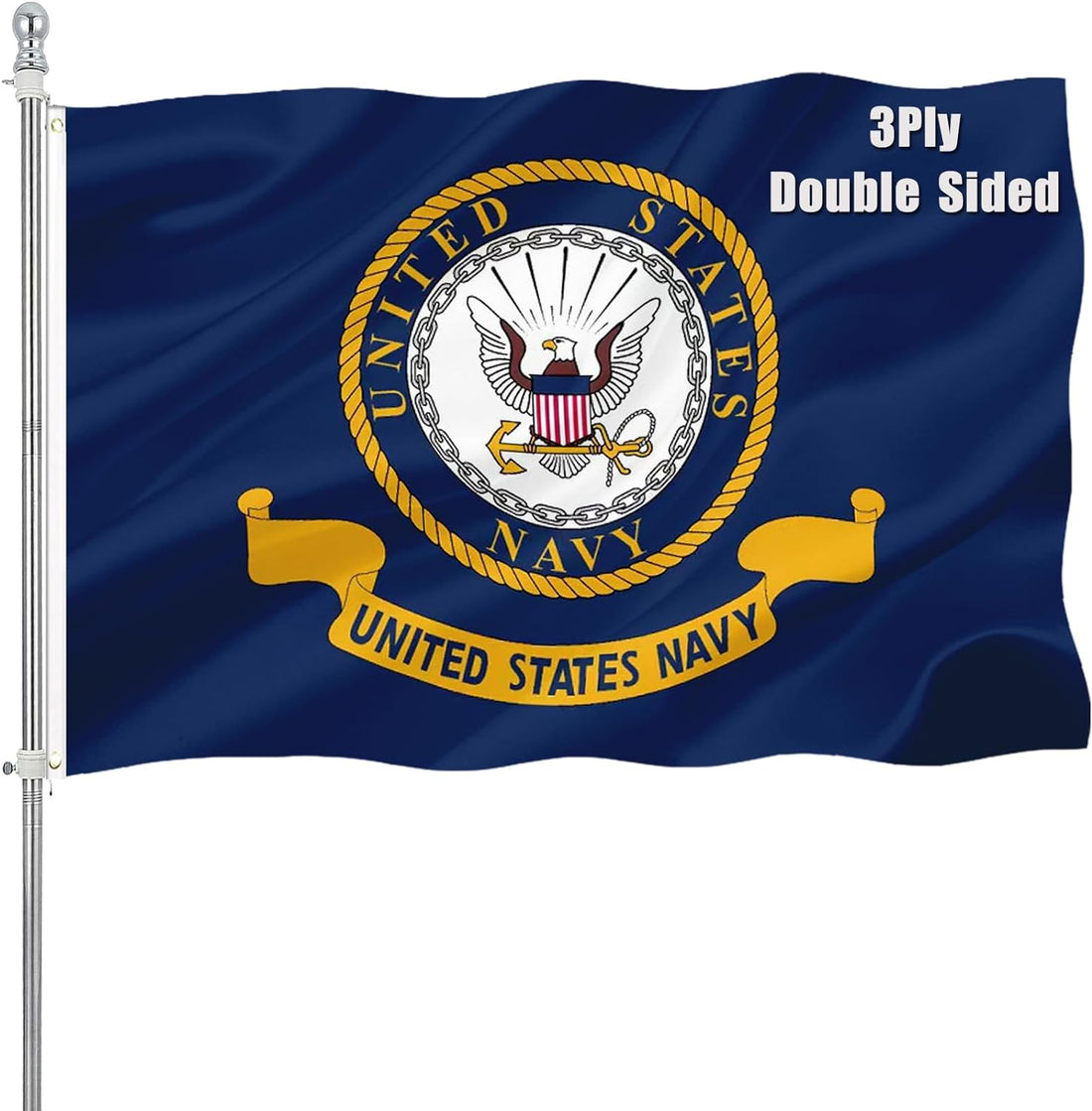 US Navy Emblem Flag 3X5 Outdoor Double Sided - Heavy Duty Polyester United State Navy Naval Military Flags with 2 Brass Grommets 4 Rows Stitched 3X5Ft