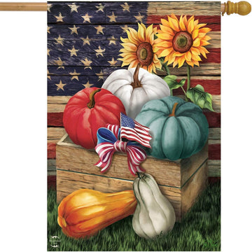 Patriotic Pumpkins Autumn Fall House Flag 40" X 28" Briarwood Lane