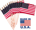 American Flags on Stick - Handheld Spearhead US Flag for 4Th of July, Memorial Day Event Decorations - Patriotic Decor for Indoors & Yard - Wooden Stick, Cotton Fabric -(12