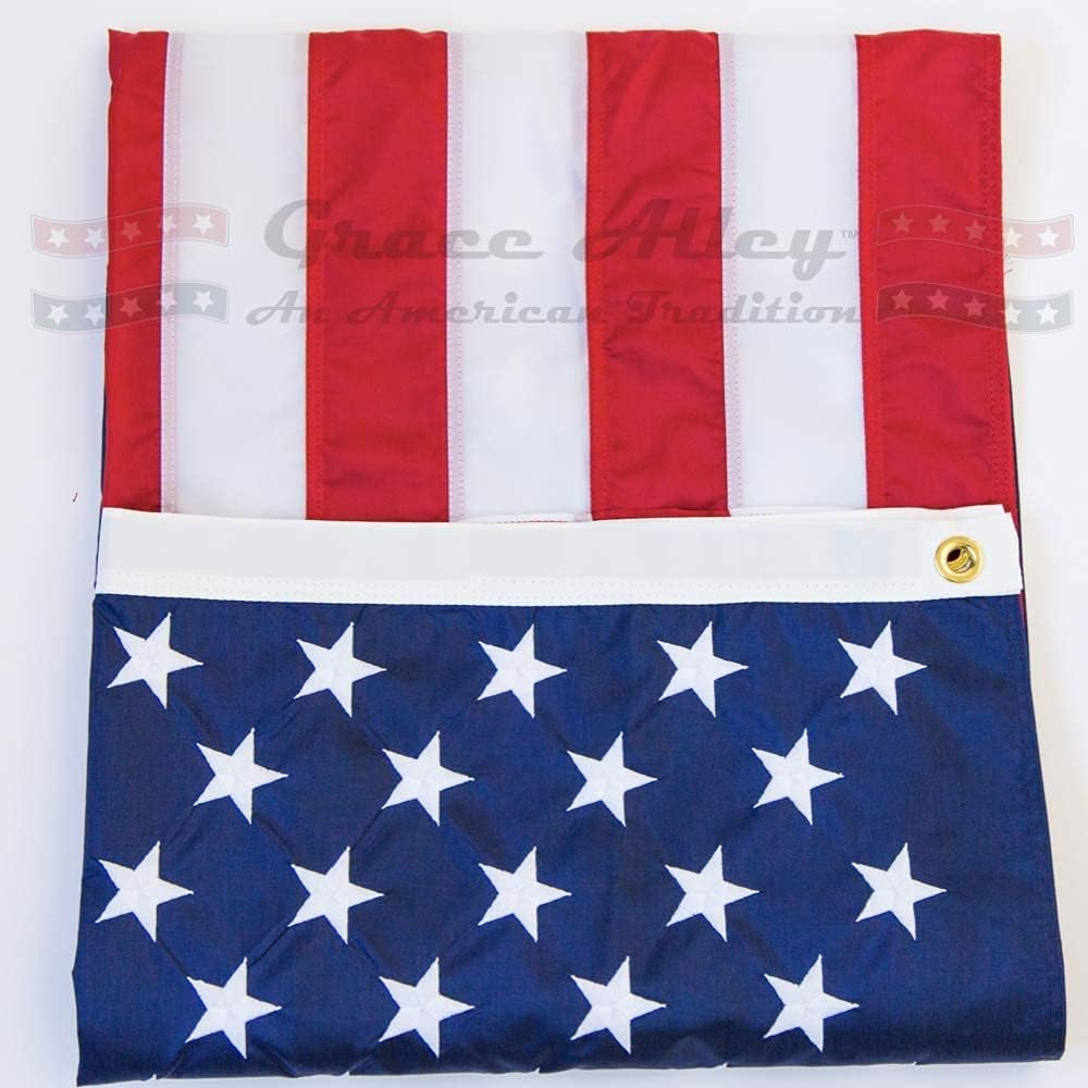 Grace Alley American Flag: 5X8 FT US Flag - 100% Made in USA - Embroidered Stars and Sewn Stripes and Brass Grommets