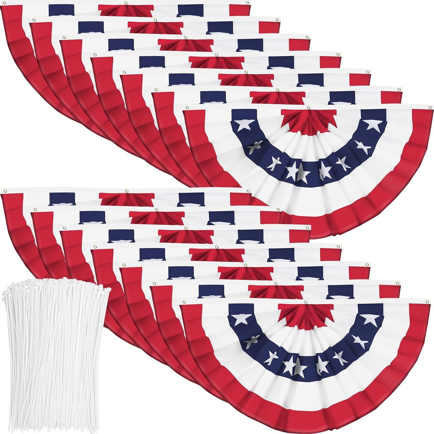 USA Pleated Fan Flag American US Bunting Flag Patriotic Half Fan Banner Flag with Canvas Header and Brass Grommets for 4Th of July Memorial Day Indoor Outdoor Decoration (6, 3X6 Feet)