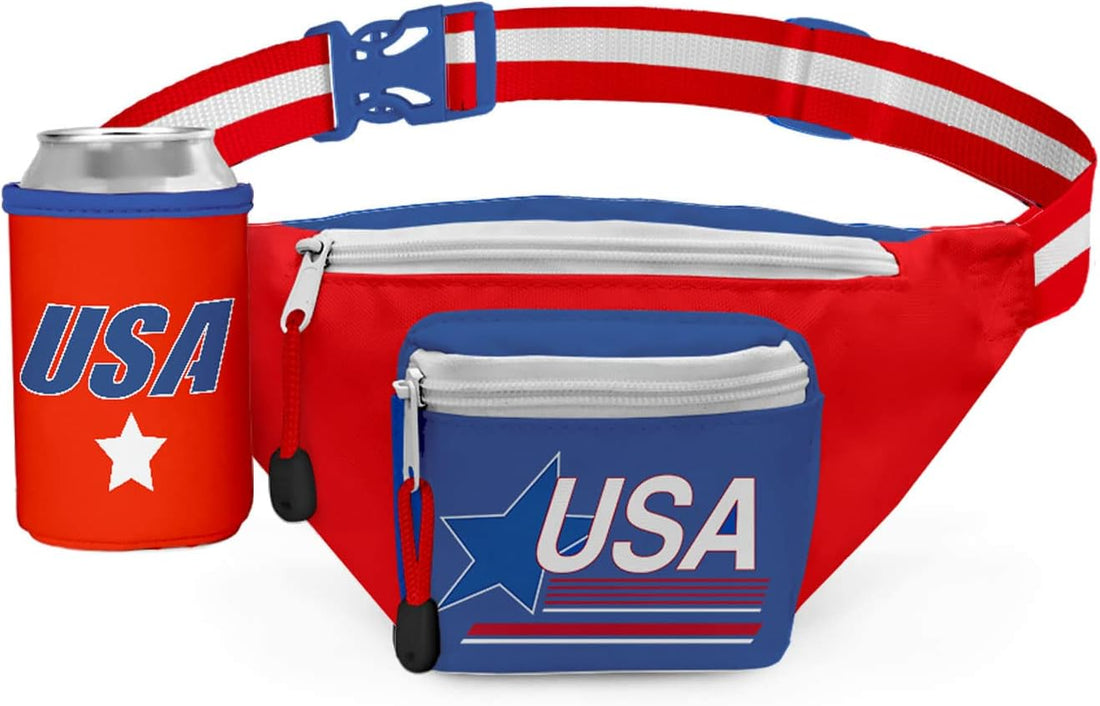 Tipsy Elves American Flag Fanny Packs with Drink Holder - USA Fanny Pack for 4Th of July BBQ, Pool Party and Events