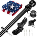 American Flag 3X5 Ft with Black Pole Kit - Heavyweight Nylon - Embroidered Stars and Sewn Stripes - 6 Ft No Tangle Flagpole Aluminum and 2-Position Flag Pole Bracket