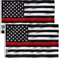 ANLEY Pack of 2 Fly Breeze 3X5 Foot Thin Red Line USA Polyester Flag - Vivid Color and Fade Proof - Canvas Header and Double Stitched - American Honoring Firefighter Flags with Brass Grommets