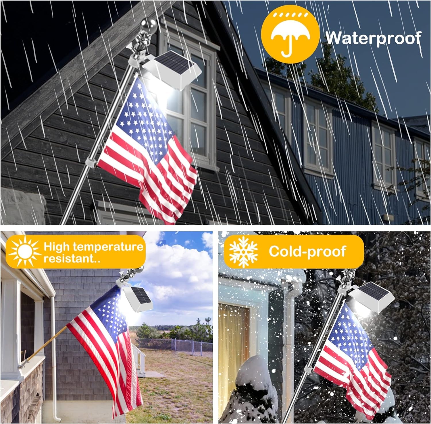 Solar Flag Pole Light, Bright Warm White 3000K Flagpole Light Upgrade Solar Powered for 5Ft 6Ft Flag Pole, Outdoor Dusk to Dawn Led Solar Lights, outside House Garden Yard American Flags Decor,Black