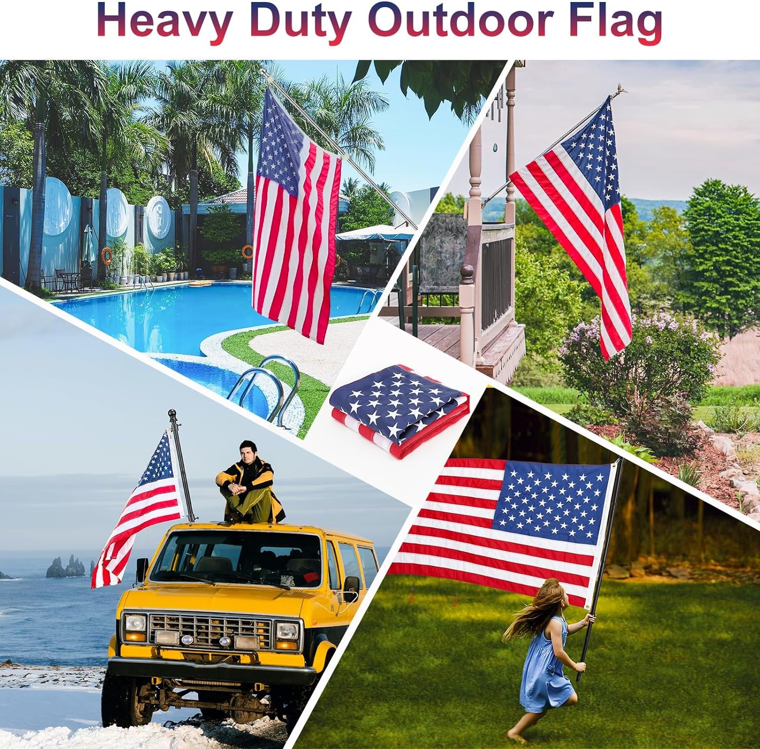 American Flags 3X5, 2PCS Nylon American Flag for outside with Embroidered Stars, US Flag for Outside- Made in USA, Heavy Duty USA Flag Weather Proof for High Wind