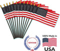 12 Pcs Small American Flags on Stick - 4X6 Mini USA Flags Fourth of July Decorations - 4Th of July American Stick Flag with Gold Tip, Handheld US Flags for Memorial Day, Outdoor Independence Day