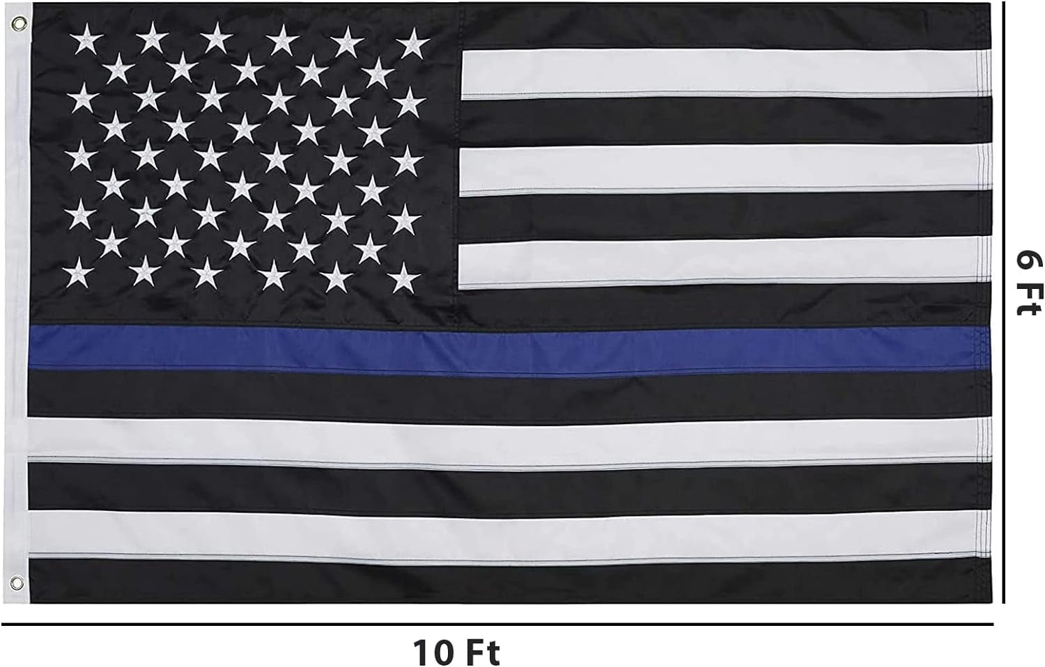 Homissor Thin Blue Line Flags 6X10 Outdoor Made in USA - Embroidered Stars Police Flag, Heavy Duty Back the Blue Flag Stripe Blue Line Lives Matter Flags Banner with 3 Brass Grommets