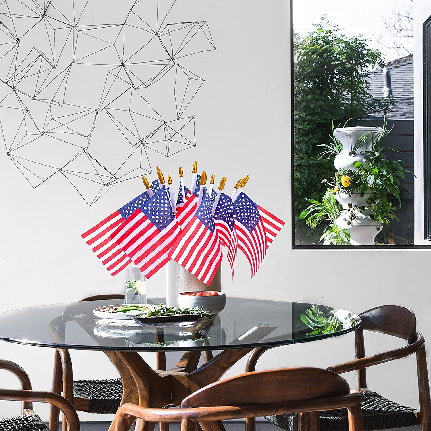 24 Pcs USA 4''X6'' Wooden Stick Flag,July 4Th Decoration, Veteran Party, Mini American Stick Flag - American Hand Held Stick Flags with Safety Golden Spear Top