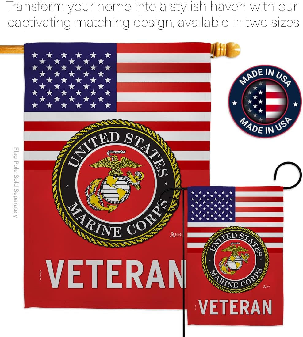 US Marine Corps Veteran Garden House Flag - Set Armed Forces USMC Semper Fi United State American Military Retire Official - Decoration Banner Small Yard Gift Double-Sided Made in USA 28 X 40