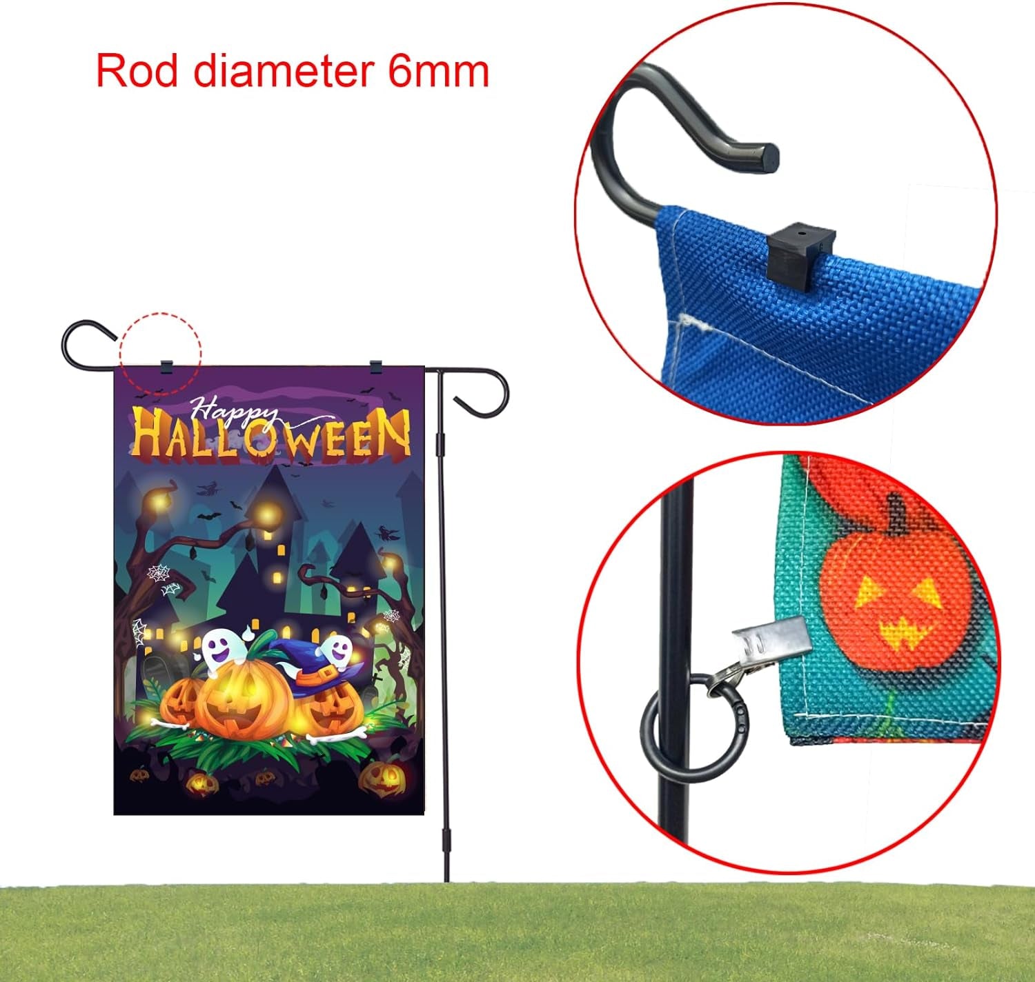 Garden Flag Clips and Stoppers,Tiger Clip with Ring and U Clamp(For 6Mm Rod),Anti Wind Accessories for Garden Flag Holder