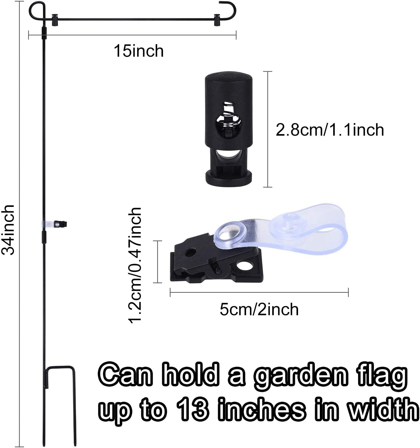 FEPITO 3 Pack Garden Flag Poles Metal Garden Flag Holder with Garden Flag Stopper and Anti-Wind Clip for Outdoor Decorative Flag Garden Lawn Yard Flag