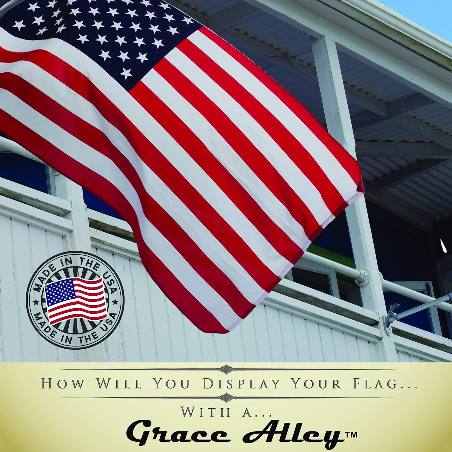 Flag Pole Kit: Includes Tangle Free Flag Pole, Flag Pole Bracket and American Flag - Made in USA. Great for Residential or Commercial. Brushed Aluminum Flag Pole. (American Classic White Kit)