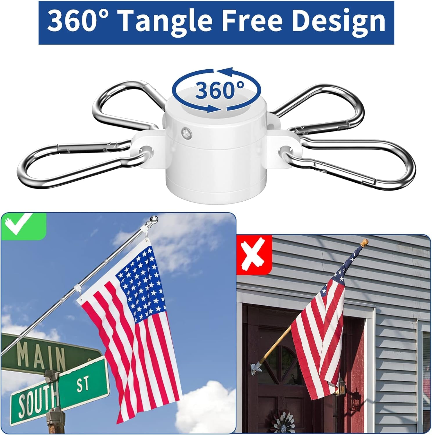Flag Pole - Tangle Free Flagpole with Upgraded Bracket, 6 FT Stainless Steel Flag Poles for outside House, Residential or Commerical - Flag Pole Kit for Proud American Flag (Without Flag, Silver)