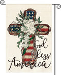 AVOIN Colorlife God Bless America Stars and Stripes House Flag 28X40 Inch Double Sided, Memorial Day 4Th of July Patriotic Lily Cross Yard Outdoor Decoration
