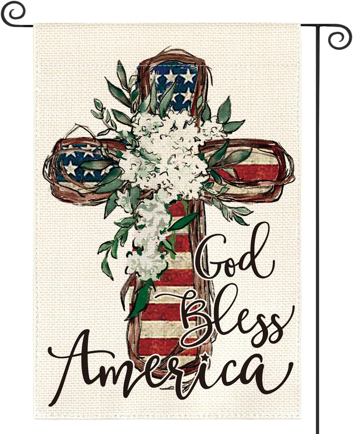 AVOIN Colorlife God Bless America Stars and Stripes House Flag 28X40 Inch Double Sided, Memorial Day 4Th of July Patriotic Lily Cross Yard Outdoor Decoration
