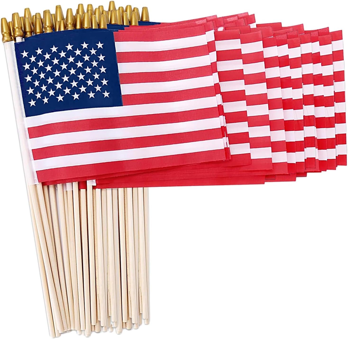 50 Pack 8X12 Inch American Flags on Stick, USA Wood Stick Flags with Kid-Safe Spear Top, American Flags for Outside, Veterans Day Decorations, Memorial Day Decorations, 4Th of July Decorations