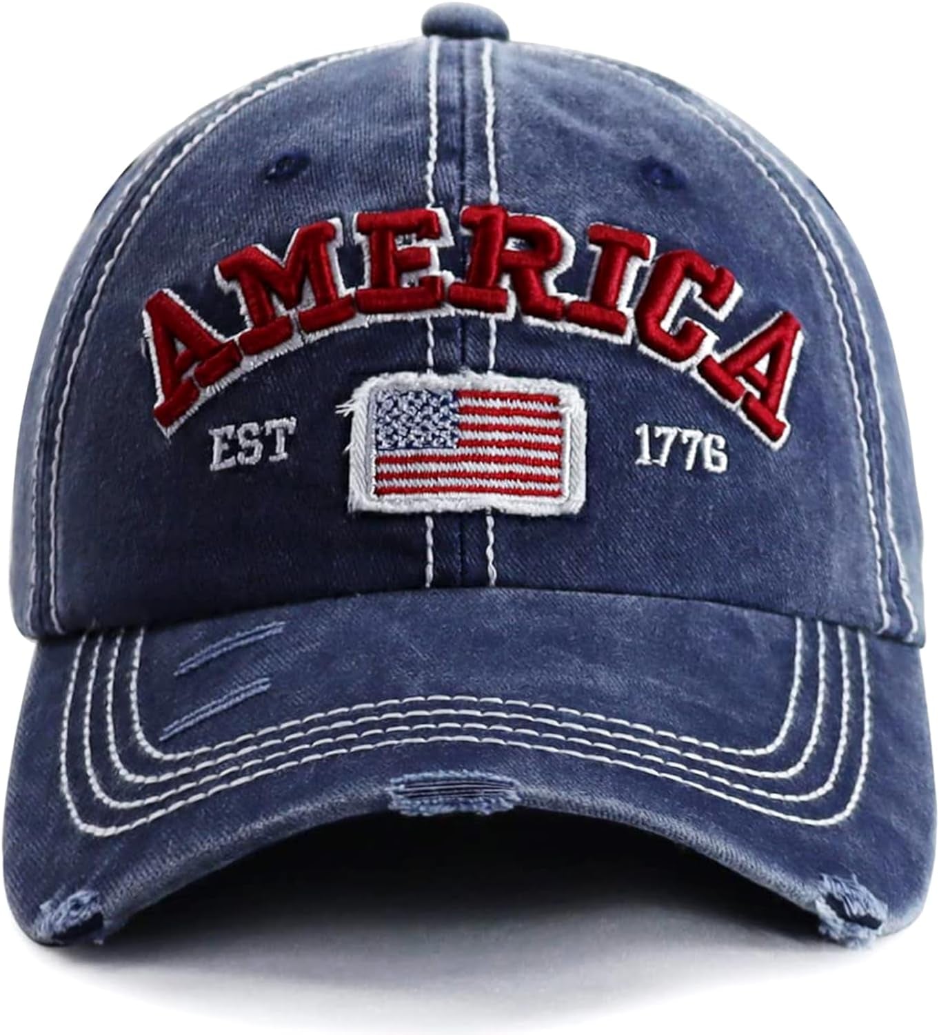 American Flag Hat Unisex Vintage Embroidery Washed Distressed Cotton Baseball Cap Adjustable USA Trucker Dad Hat