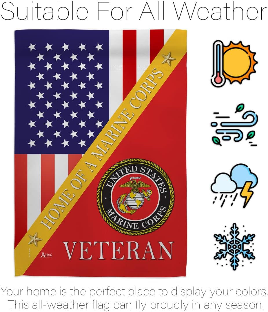 Home of Marine Corps Garden House Flag - Kit Armed Forces USMC Semper Fi United State American Military Veteran Retire Official - Decoration Banner Small Yard Gift Double-Sided Made in USA 28 X 40
