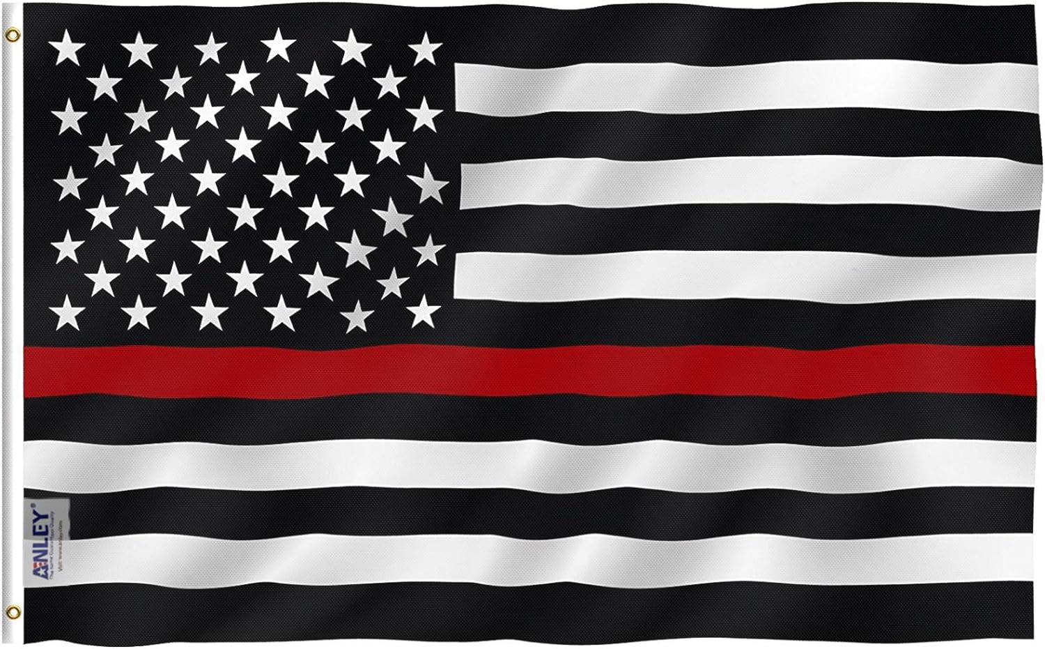 Anley Fly Breeze 3X5 Foot Thin Red Line USA Polyester Flag - Vivid Color and Fade Proof - Canvas Header and Double Stitched - American Honoring Firefighter Flags with Brass Grommets 3 X 5 Ft