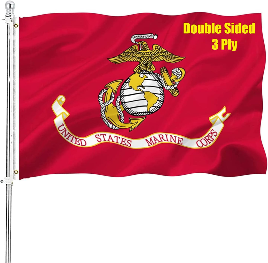 Marine Corps USMC Flag Double Sided 3X5 Outdoor Heavy Duty US Military Army Flags Long Lasting with 2 Brass Grommets