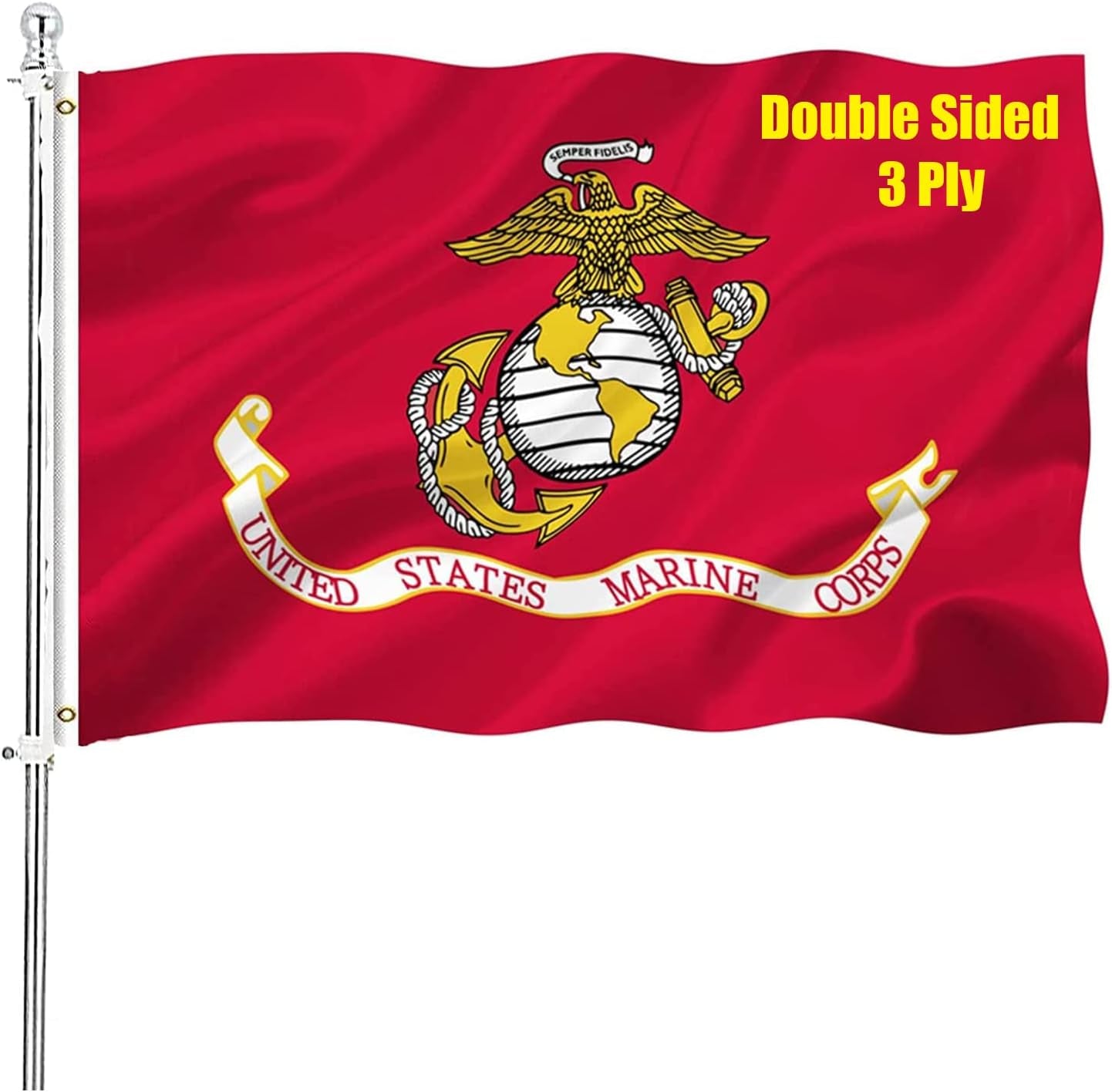 Marine Corps USMC Flag Double Sided 3X5 Outdoor Heavy Duty US Military Army Flags Long Lasting with 2 Brass Grommets