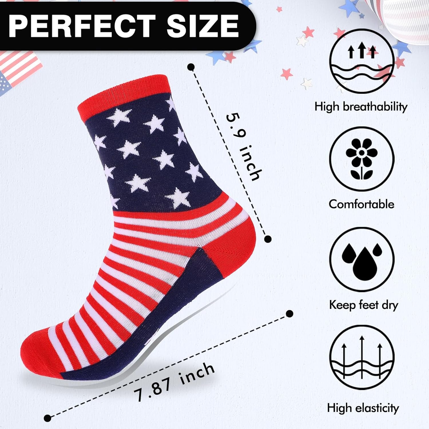 ZXGXLAW American USA Flag Socks Funny Men Women 4Th July Middle Star and Stripe Patriotic Freedom Day Gifts