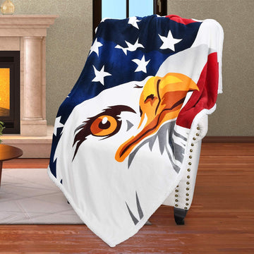 Catalonia Bald Eagle Blanket, Patriotic US Blanket, American National Flag Throws, Sherpa Fleece Soft Warm Reversible Decro Blanket for Couch Bed