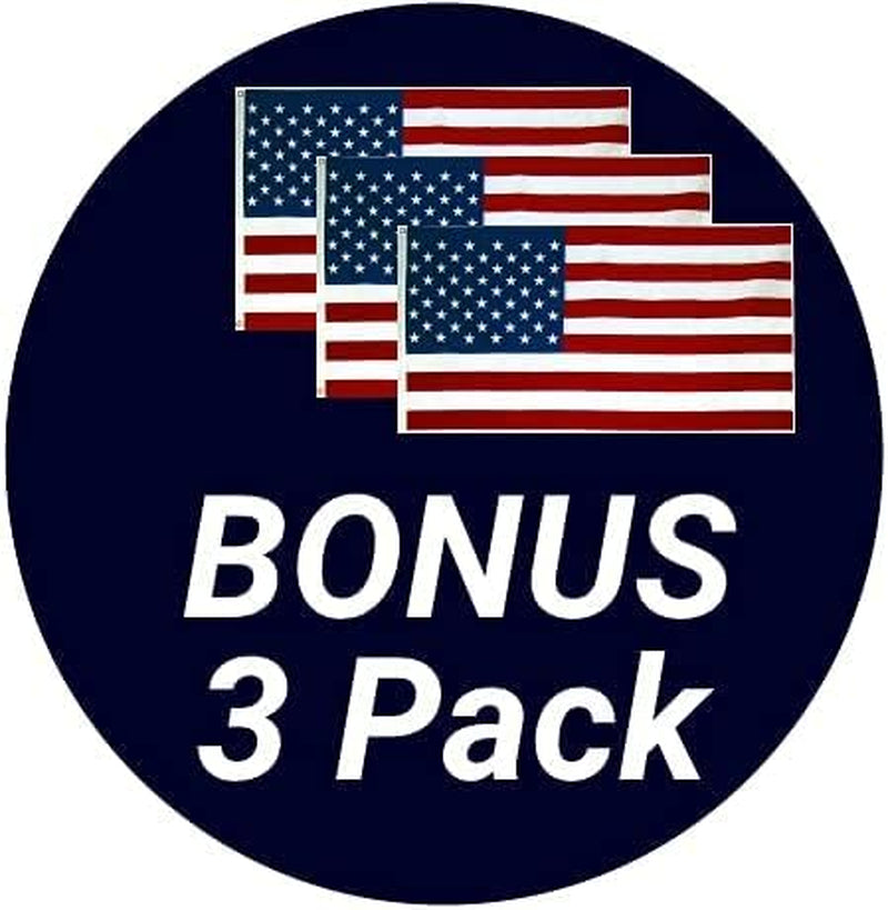 American Flags 3X5 Outdoor 3 PACK by Grace Alley, Embroidered Stars and Sewn Stripes and Fade Resistant - Long Lasting Nylon & Brass Grommets for High Wind Durability, 100% Made in USA