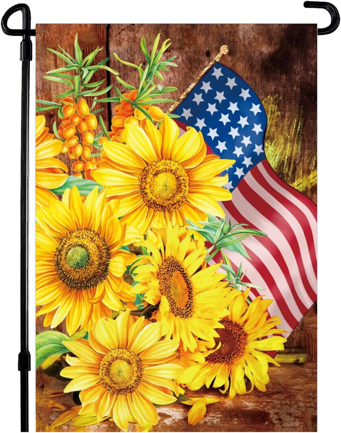 Patriotic Sunflower Garden Flag - 12.5 X 18 Inch Double-Sided Yard Flags with Printed Art - Seasonal Welcome Garden Flag for House Porch, Patio, Lawn, Deck, Door - Suits Standard Stands