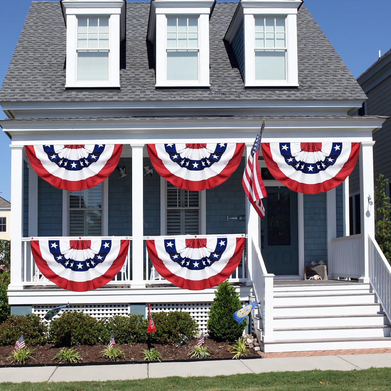 4 Pack USA Pleated Fan Flag, 1.5 X 3 Feet American US Bunting Flag Patriotic Half Fan Banner Flag Decoration, 4Th of July Memorial Day Independence Day Fourth July Outdoor Decor (4 Pack 1.5X3