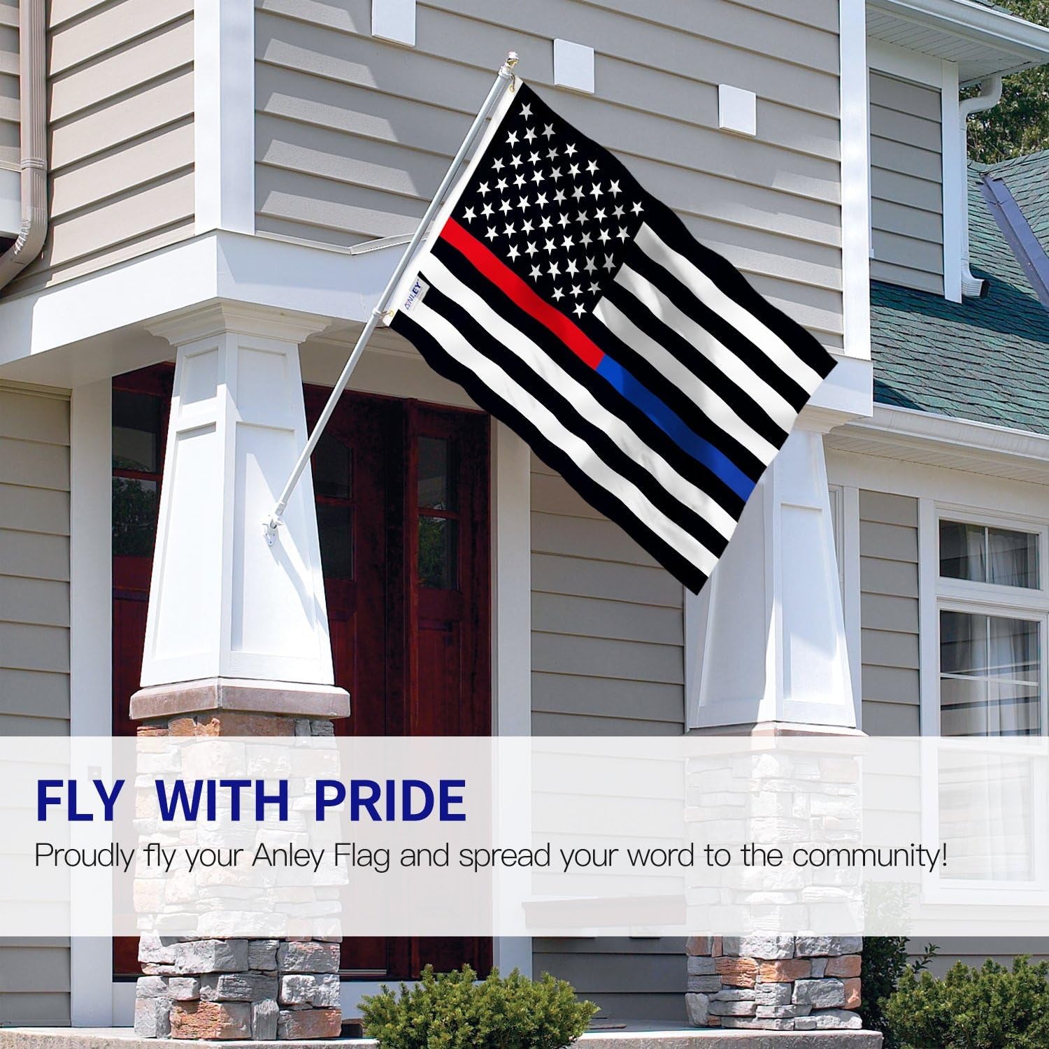 Anley Fly Breeze 3X5 Foot Thin Blue Line and Red Line USA Polyester Flag - Vivid Color and Fade Proof - Honoring Law Enforcement Officers and Firefighter Polyester Flags 3 X 5 Ft