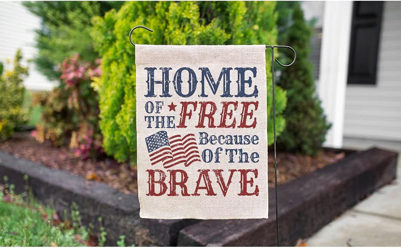 Home of the Free Because of the Brave Garden Flags Double Sided American Flag Use Red Blue Yard Flag 12.5X18 Inch Burlap Banners Home Decorative Outdoor Villa