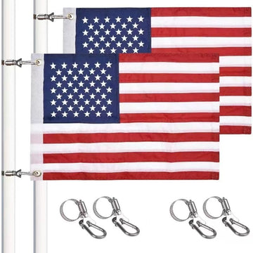 2 Pcs Universal Boat Flag Marine 12"X18" with 4 Boat Flag Pole Kits USA Flag with 50 Embroidered Stars American Boat Flag