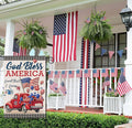 4Th of July Garden Flags for Outside,Patriotic American Truck with Flags Buffalo Plaid Small Yard Flags for Outdoor,Memorial Independence Day Decorations for Farmhouse Holiday Summer 12X18 Inch Double Sided