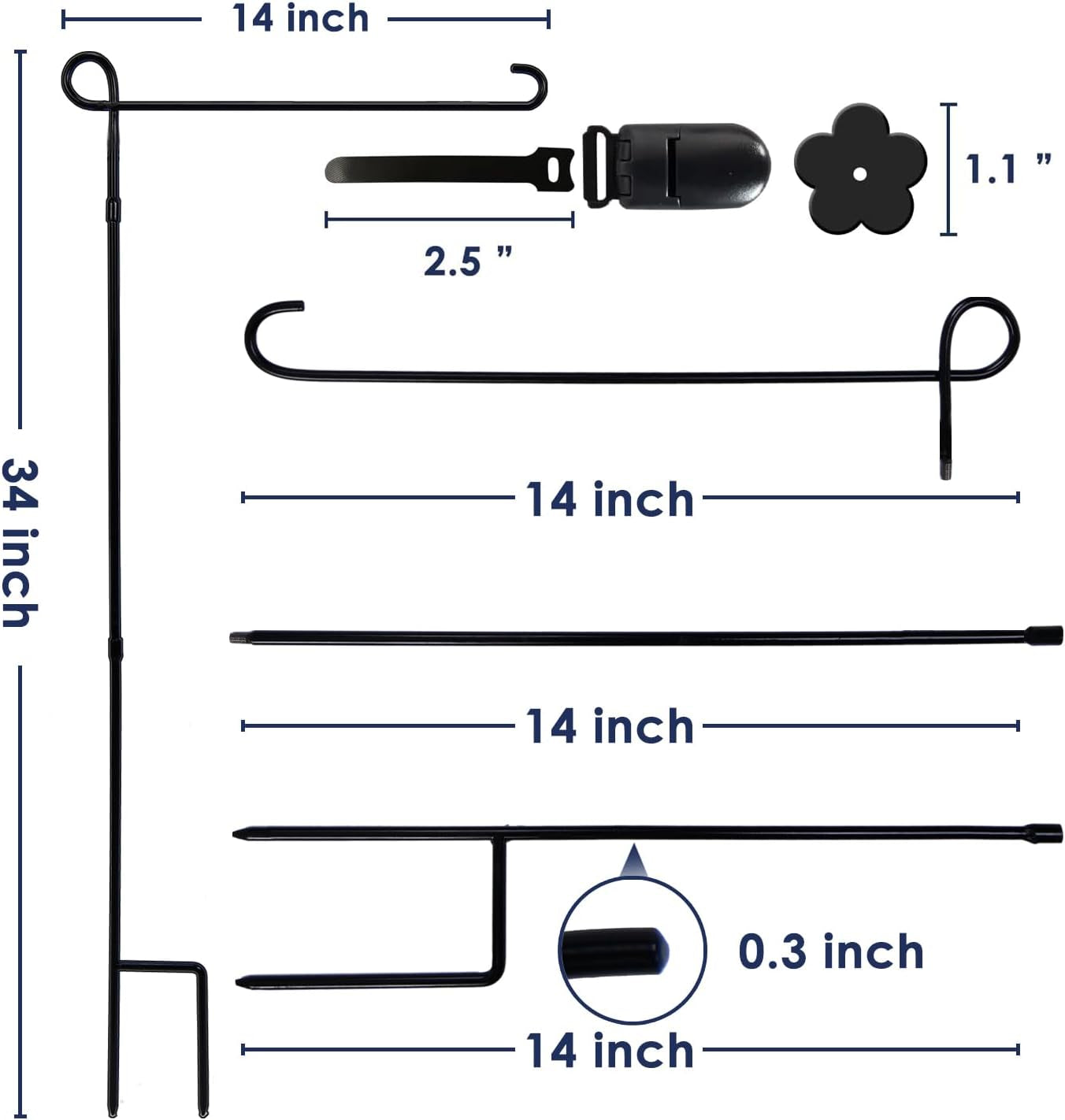 Garden Flag Holder Stand, Premium Garden Flag Pole Holder Weather-Proof Metal Powder-Coated Flagpole without Clip and Stopper and Flag for Garden Flag, Outdoor Garden Decor