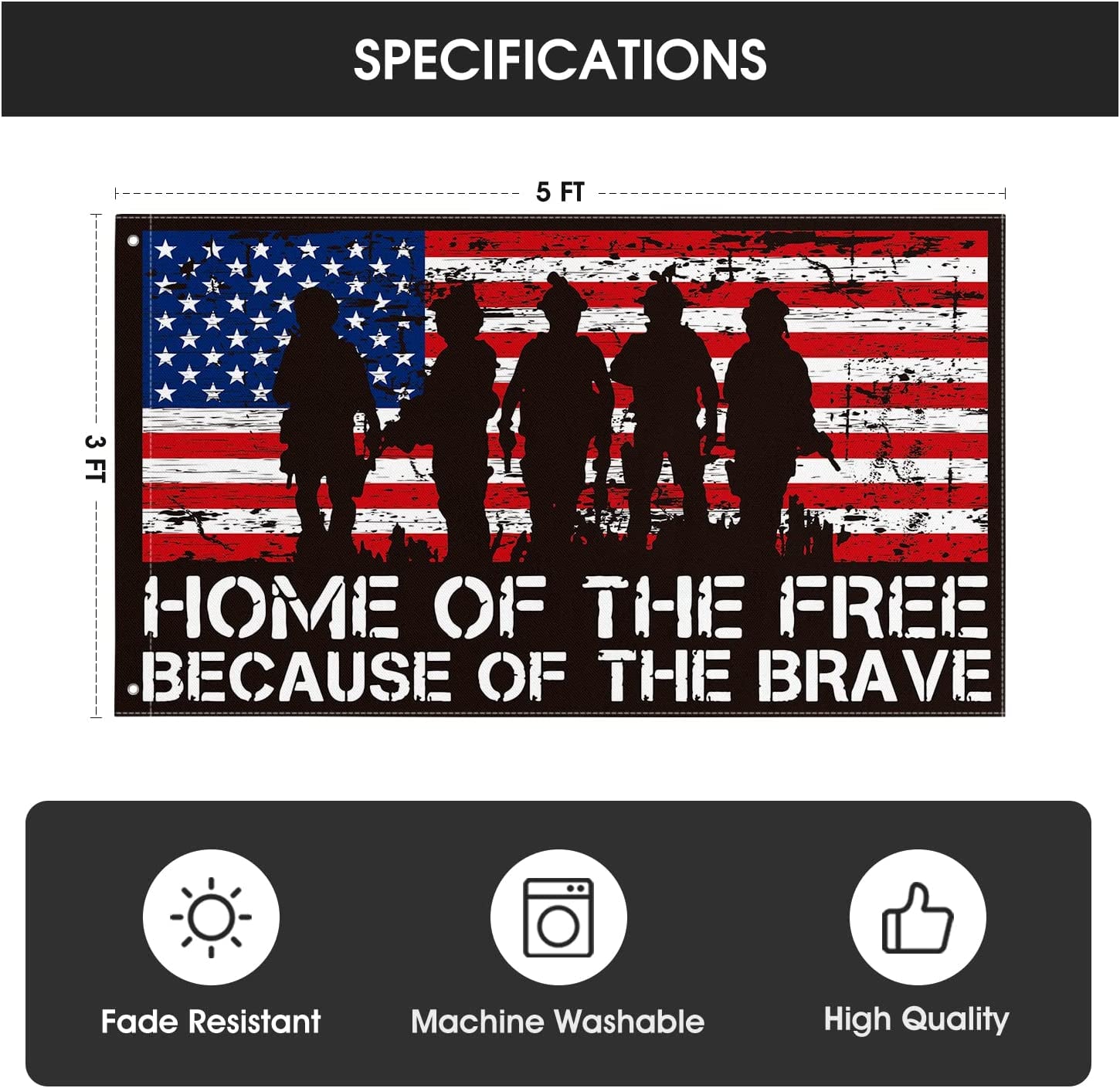 AVOIN Colorlife Memorial Day Patriotic House Flag 3X5 FT Double Sided, Veteran USA Flag 4Th of July Independence Day Large Banner Yard Outdoor Flag