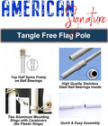 6 Ft Flag Pole for House - Heavy-Duty Aluminum Tangle Free Spinning Flagpole with Metal Mounting Rings - New Enhanced Design Outdoor Wall Mount Flagpole for Residential or Commercial (Silver, 6')