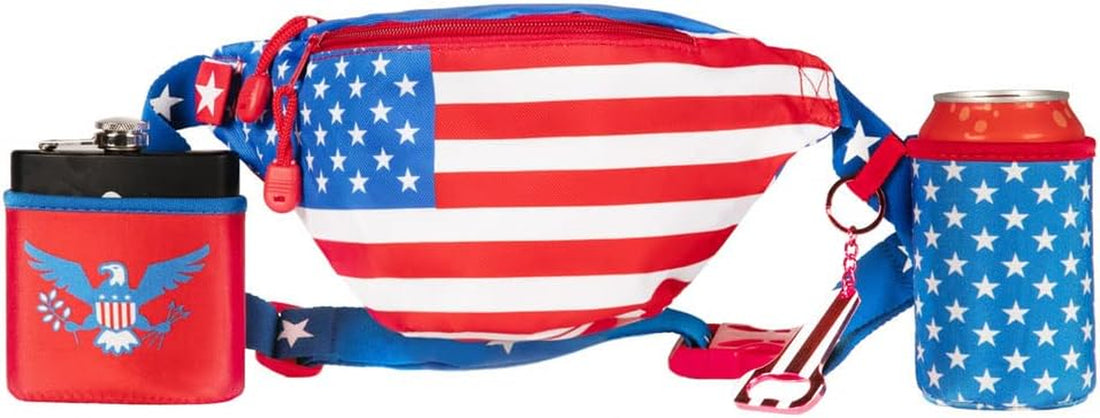 Tipsy Elves American Flag Fanny Packs with Drink Holder - USA Fanny Pack for 4Th of July BBQ, Pool Party and Events