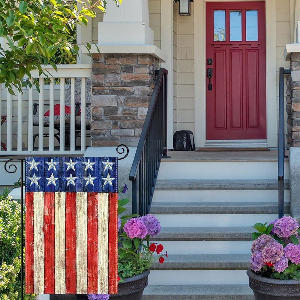 The Stars and the Stripes 4Th of July Mini Garden Flag 12X18 Inch Double Sided, Best Chocie Independence Day Small Burlap Garden Flags for Outside, Decoration for Memorial Day Farmhouse Holiday Outdoor (SM02)