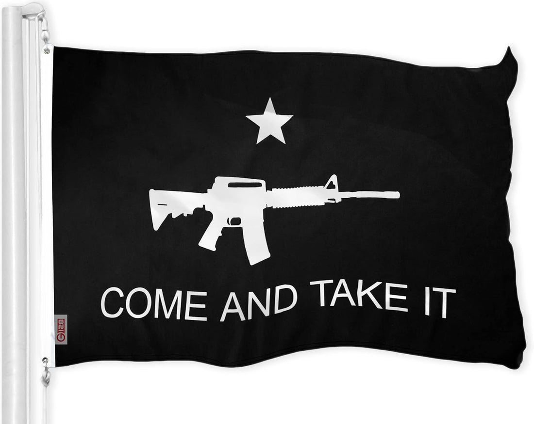 G128 Come and Take It Rifle Black Flag | 3X5 Ft | Liteweave Pro Series Printed 150D Polyester | Historical Flag, Indoor/Outdoor, Vibrant Colors, Thicker and More Durable than 100D 75D Polyester
