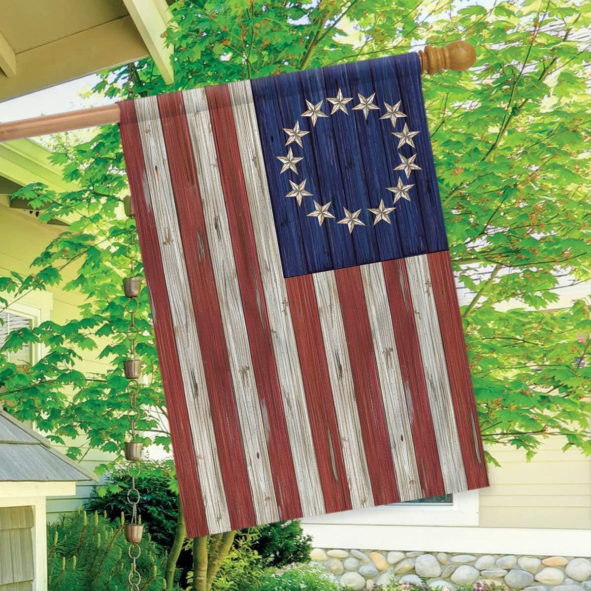 Briarwood Lane All American Birdhouse Floral House Flag Patriotic Primitive 28" X 40"