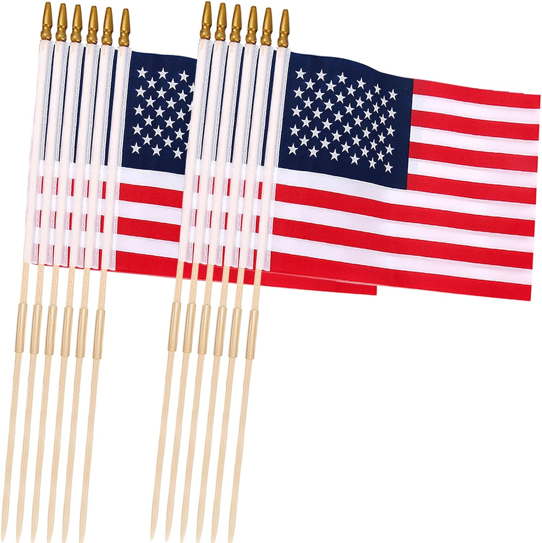 12 Pcs 12X18 Inch American Flags on Stick, American Flags for Outside, USA Stick Flag with Handheld and Grounded Multi-Purpose Flagpole, Design for Memorial Day, 4Th of July, Veterans Day, outside Decorations