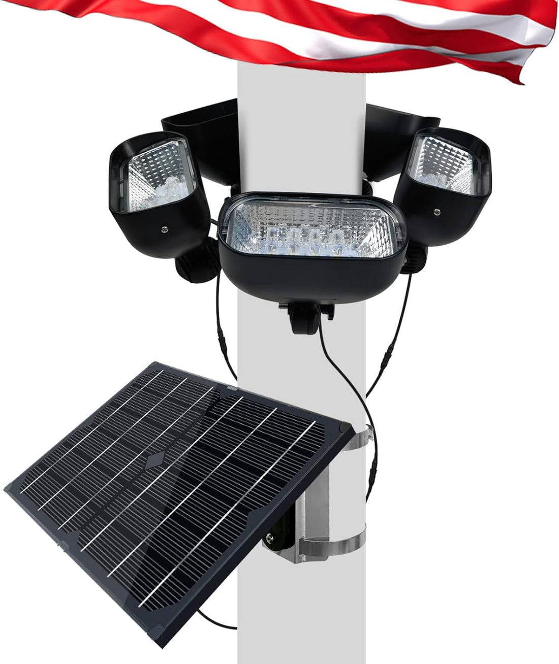 Solar Flag Pole Light for 15-40Ft Flagpole 5 Super-Spotlights 12000 Mha，Adjustable Clamps Fits 3-6''Diameter Inground Poles Flag Poles Coverage-Light up American Flag Outdoor with from Dusk to Dawn