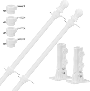 Flag Pole for Kit (2 Packs), 6FT White Tangle Free Porch Metal Aluminum Flagpole with Upgraded Bracket for 3X5 American Flag, White Adjustable Outdoor Flag Poles for Porch, Outside, Truck,Garden